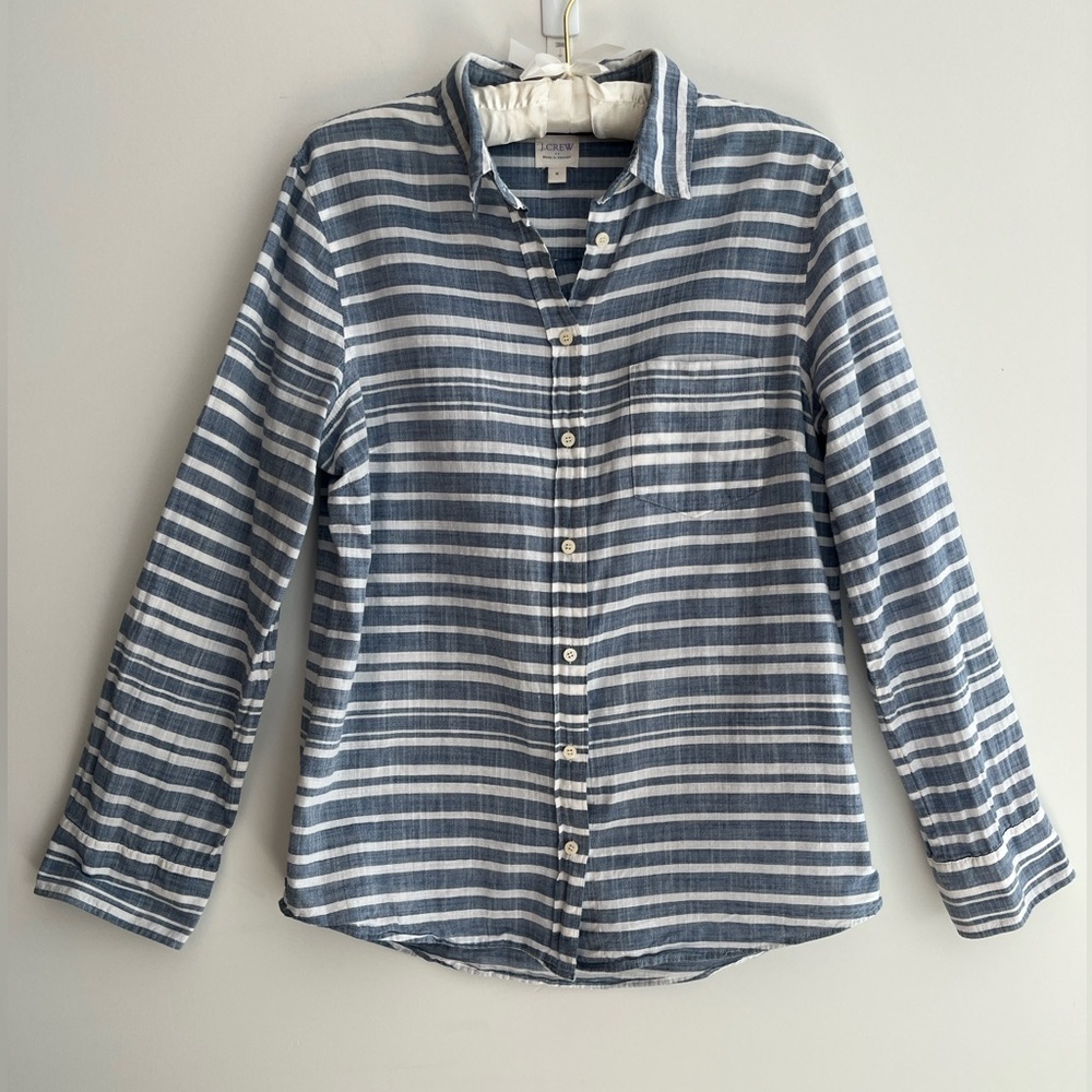 J.  CREW Perfect Fit Horizontal Striped Long Sleeve Button Front Shirt Coastal